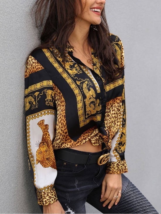 Tops - Women’s Oversized Leopard Print Button-Up Top